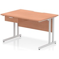 Impulse 1200mm Scalloped Edge Rectangular Desk, Silver Cantilever Legs, Beech, With 1 x 1 Drawer Fixed Pedestal