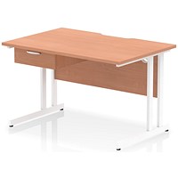 Impulse 1200mm Scalloped Edge Rectangular Desk, White Cantilever Legs, Beech, With 1 x 1 Drawer Fixed Pedestal