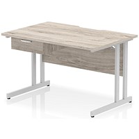 Impulse 1200mm Scalloped Edge Rectangular Desk, Silver Cantilever Legs, Grey Oak, With 1 x 1 Drawer Fixed Pedestal