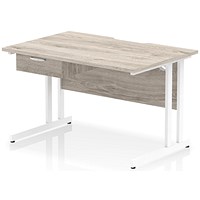 Impulse 1200mm Scalloped Edge Rectangular Desk, White Cantilever Legs, Grey Oak, With 1 x 1 Drawer Fixed Pedestal