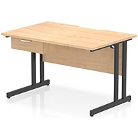 Impulse 1200mm Scalloped Edge Rectangular Desk, Black Cantilever Legs, Maple, With 1 x 1 Drawer Fixed Pedestal