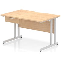 Impulse 1200mm Scalloped Edge Rectangular Desk, Silver Cantilever Legs, Maple, With 1 x 1 Drawer Fixed Pedestal