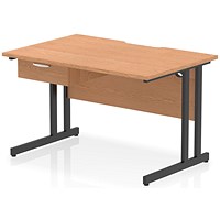 Impulse 1200mm Scalloped Edge Rectangular Desk, Black Cantilever Legs, Oak, With 1 x 1 Drawer Fixed Pedestal