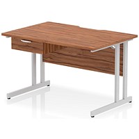 Impulse 1200mm Scalloped Edge Rectangular Desk, Silver Cantilever Legs, Walnut, With 1 x 1 Drawer Fixed Pedestal