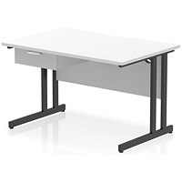 Impulse 1200mm Scalloped Edge Rectangular Desk, Black Cantilever Legs, White, With 1 x 1 Drawer Fixed Pedestal