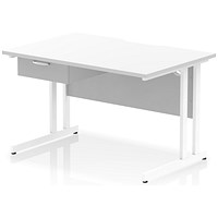 Impulse 1200mm Scalloped Edge Rectangular Desk, White Cantilever Legs, White, With 1 x 1 Drawer Fixed Pedestal