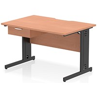 Impulse 1200mm Scalloped Edge Rectangular Desk, Black Cable Managed Legs, Beech, With 1 x 1 Drawer Fixed Pedestal