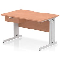 Impulse 1200mm Scalloped Edge Rectangular Desk, Silver Cable Managed Legs, Beech, With 1 x 1 Drawer Fixed Pedestal