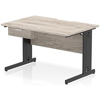 Impulse 1200mm Scalloped Edge Rectangular Desk, Black Cable Managed Legs, Grey Oak, With 1 x 1 Drawer Fixed Pedestal