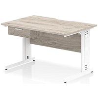 Impulse 1200mm Scalloped Edge Rectangular Desk, White Cable Managed Legs, Grey Oak, With 1 x 1 Drawer Fixed Pedestal