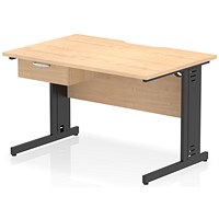 Impulse 1200mm Scalloped Edge Rectangular Desk, Black Cable Managed Legs, Maple, With 1 x 1 Drawer Fixed Pedestal