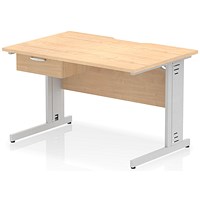 Impulse 1200mm Scalloped Edge Rectangular Desk, Silver Cable Managed Legs, Maple, With 1 x 1 Drawer Fixed Pedestal