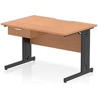 Impulse 1200mm Scalloped Edge Rectangular Desk, Black Cable Managed Legs, Oak, With 1 x 1 Drawer Fixed Pedestal