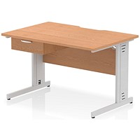 Impulse 1200mm Scalloped Edge Rectangular Desk, Silver Cable Managed Legs, Oak, With 1 x 1 Drawer Fixed Pedestal