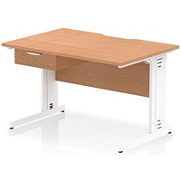 Impulse 1200mm Scalloped Edge Rectangular Desk, White Cable Managed Legs, Oak, With 1 x 1 Drawer Fixed Pedestal