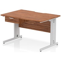 Impulse 1200mm Scalloped Edge Rectangular Desk, Silver Cable Managed Legs, Walnut, With 1 x 1 Drawer Fixed Pedestal