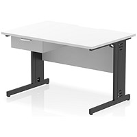 Impulse 1200mm Scalloped Edge Rectangular Desk, Black Cable Managed Legs, White, With 1 x 1 Drawer Fixed Pedestal