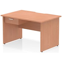 Impulse 1200mm Scalloped Edge Rectangular Desk, Panel End Legs, Beech With 1 x 1 Drawer Fixed Pedestal