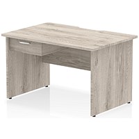 Impulse 1200mm Scalloped Edge Rectangular Desk, Panel End Legs, Grey Oak With 1 x 1 Drawer Fixed Pedestal