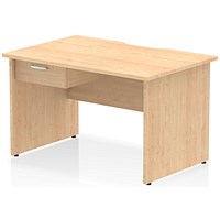 Impulse 1200mm Scalloped Edge Rectangular Desk, Panel End Legs, Maple With 1 x 1 Drawer Fixed Pedestal