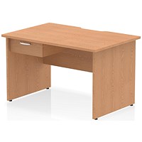 Impulse 1200mm Scalloped Edge Rectangular Desk, Panel End Legs, Oak With 1 x 1 Drawer Fixed Pedestal