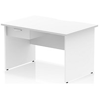 Impulse 1200mm Scalloped Edge Rectangular Desk, Panel End Legs, White With 1 x 1 Drawer Fixed Pedestal