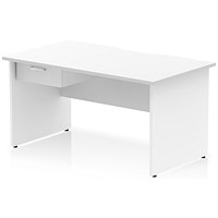 Impulse 1400mm Scalloped Edge Rectangular Desk, Panel End Legs, White With 1 x 1 Drawer Fixed Pedestal