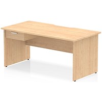 Impulse 1600mm Scalloped Edge Rectangular Desk, Panel End Legs, Maple With 1 x 1 Drawer Fixed Pedestal