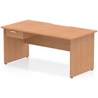 Impulse 1600mm Scalloped Edge Rectangular Desk, Panel End Legs, Oak With 1 x 1 Drawer Fixed Pedestal