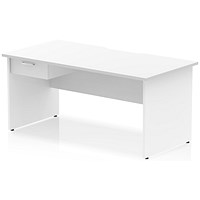 Impulse 1600mm Scalloped Edge Rectangular Desk, Panel End Legs, White With 1 x 1 Drawer Fixed Pedestal