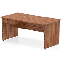 Impulse 1600mm Scalloped Edge Rectangular Desk, Panel End Legs, Walnut With 1 x 1 Drawer Fixed Pedestal