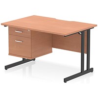 Impulse 1200mm Scalloped Edge Rectangular Desk, Black Cantilever Legs, Beech, With 1 x 2 Drawer Fixed Pedestal