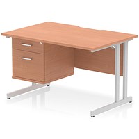 Impulse 1200mm Scalloped Edge Rectangular Desk, Silver Cantilever Legs, Beech, With 1 x 2 Drawer Fixed Pedestal