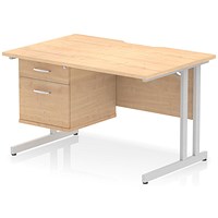 Impulse 1200mm Scalloped Edge Rectangular Desk, Silver Cantilever Legs, Maple, With 1 x 2 Drawer Fixed Pedestal