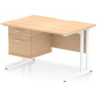 Impulse 1200mm Scalloped Edge Rectangular Desk, White Cantilever Legs, Maple, With 1 x 2 Drawer Fixed Pedestal