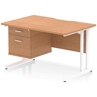 Impulse 1200mm Scalloped Edge Rectangular Desk, White Cantilever Legs, Oak, With 1 x 2 Drawer Fixed Pedestal