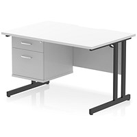 Impulse 1200mm Scalloped Edge Rectangular Desk, Black Cantilever Legs, White, With 1 x 2 Drawer Fixed Pedestal