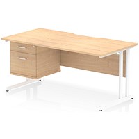 Impulse 1600mm Scalloped Edge Rectangular Desk, White Cantilever Legs, Maple, With 1 x 2 Drawer Fixed Pedestal