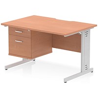 Impulse 1200mm Scalloped Edge Rectangular Desk, Silver Cable Managed Legs, Beech, With 1 x 2 Drawer Fixed Pedestal