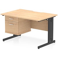 Impulse 1200mm Scalloped Edge Rectangular Desk, Black Cable Managed Legs, Maple, With 1 x 2 Drawer Fixed Pedestal