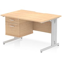 Impulse 1200mm Scalloped Edge Rectangular Desk, Silver Cable Managed Legs, Maple, With 1 x 2 Drawer Fixed Pedestal