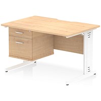 Impulse 1200mm Scalloped Edge Rectangular Desk, White Cable Managed Legs, Maple, With 1 x 2 Drawer Fixed Pedestal