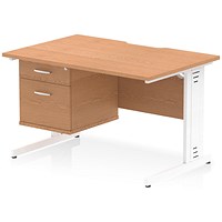 Impulse 1200mm Scalloped Edge Rectangular Desk, White Cable Managed Legs, Oak, With 1 x 2 Drawer Fixed Pedestal