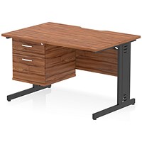 Impulse 1200mm Scalloped Edge Rectangular Desk, Black Cable Managed Legs, Walnut, With 1 x 2 Drawer Fixed Pedestal