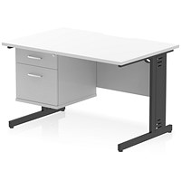 Impulse 1200mm Scalloped Edge Rectangular Desk, Black Cable Managed Legs, White, With 1 x 2 Drawer Fixed Pedestal