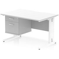 Impulse 1200mm Scalloped Edge Rectangular Desk, White Cable Managed Legs, White, With 1 x 2 Drawer Fixed Pedestal