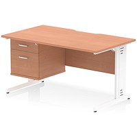 Impulse 1400mm Scalloped Edge Rectangular Desk, White Cable Managed Legs, Beech, With 1 x 2 Drawer Fixed Pedestal