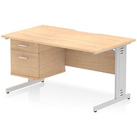 Impulse 1400mm Scalloped Edge Rectangular Desk, Silver Cable Managed Legs, Maple, With 1 x 2 Drawer Fixed Pedestal