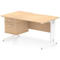 Impulse 1400mm Scalloped Edge Rectangular Desk, White Cable Managed Legs, Maple, With 1 x 2 Drawer Fixed Pedestal