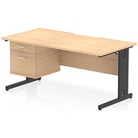 Impulse 1600mm Scalloped Edge Rectangular Desk, Black Cable Managed Legs, Maple, With 1 x 2 Drawer Fixed Pedestal